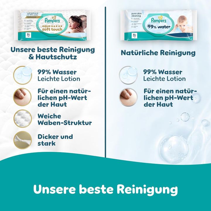 Pampers Aqua Soft Touch Baby-Feuchttücher, 18 Packungen mit 48 Feuchttüchern = 864 Baby-Feuchttücher
