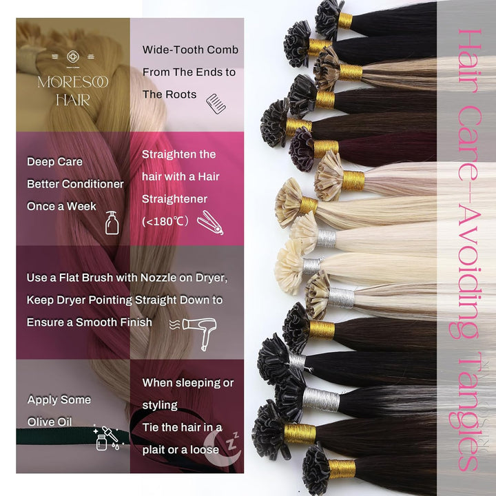 Moresoo Bonding Extensions Echthaar 35 cm U Tip Extensions Unsichtbare Haarverlängerungen #P18/613 A