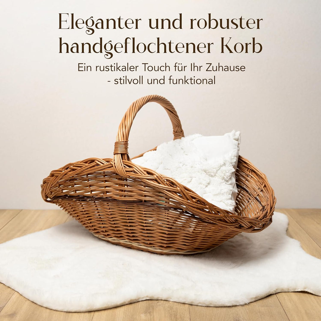 Creative Home Gross Holztrage Rattan Kaminholzkorb Kaminkorb Tragekorb | 67 x 41 x 43 cm | Aufbewahr