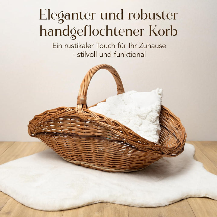 Creative Home Gross Holztrage Rattan Kaminholzkorb Kaminkorb Tragekorb | 67 x 41 x 43 cm | Aufbewahr