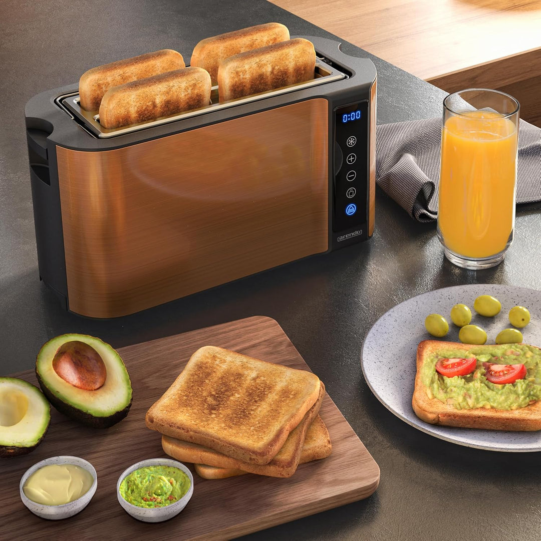 Arendo - Edelstahl Toaster Langschlitz 4 Scheiben- Touchscreen – Doppelwandgehäuse – Integrierter Br