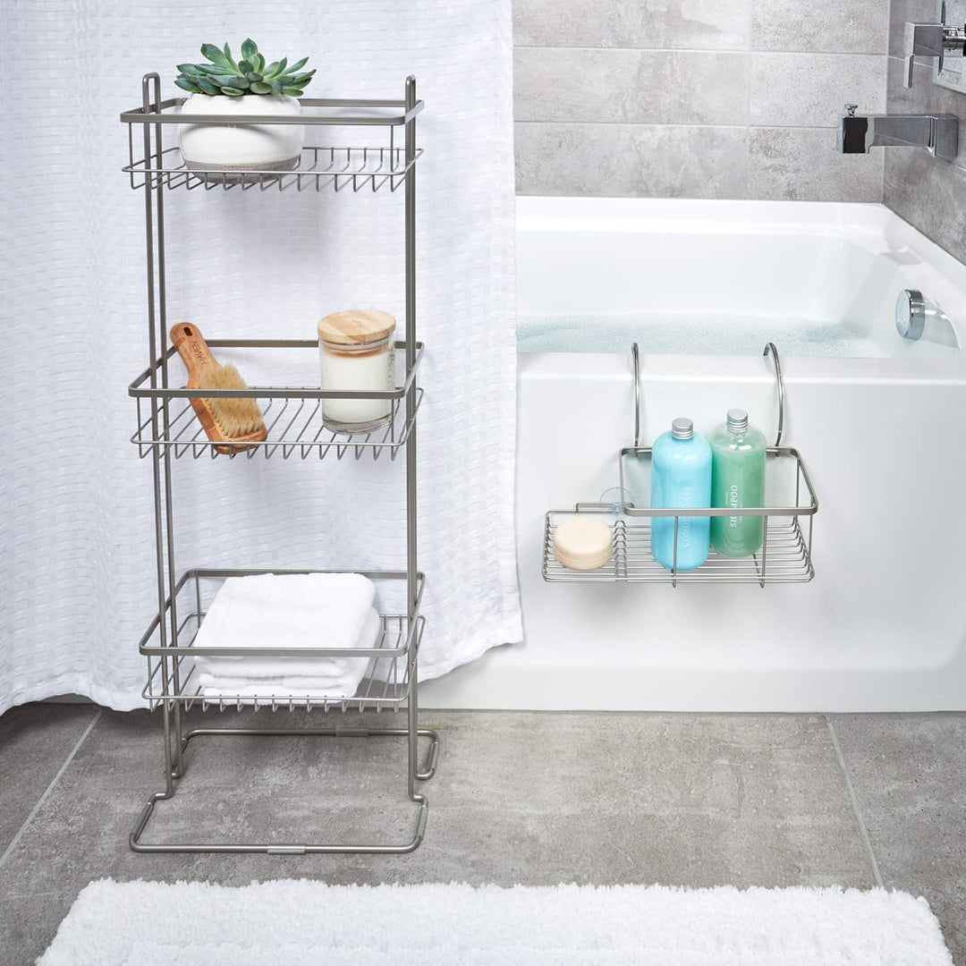 iDesign Badewannenablage, kleine Badablage zum Einhängen über der Wanne aus Metall, Badewannenregal