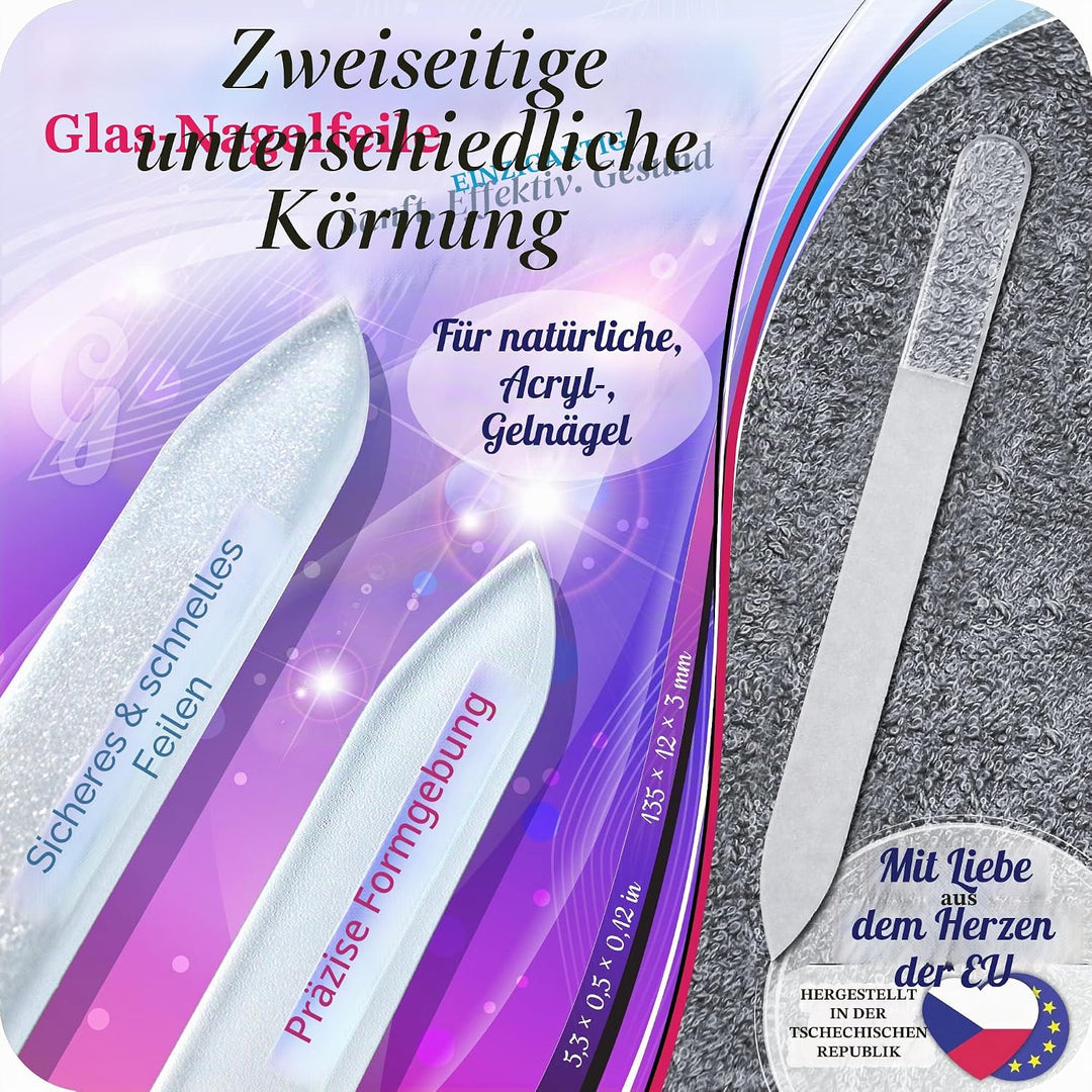 Echtes Tschechisches Glasnagelfeilen Set – Hornhautentferner Fussraspel, Nagelhautschieber, Beidseit