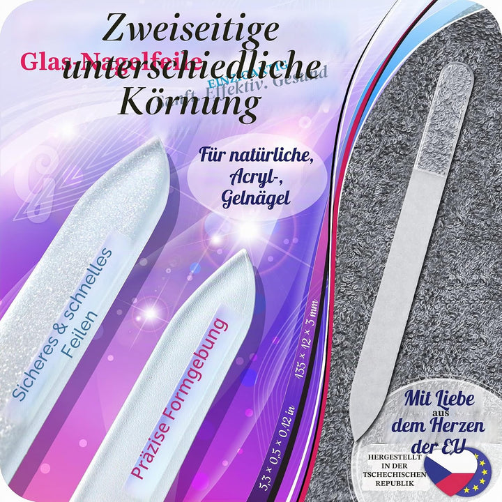 Echtes Tschechisches Glasnagelfeilen Set – Hornhautentferner Fussraspel, Nagelhautschieber, Beidseit