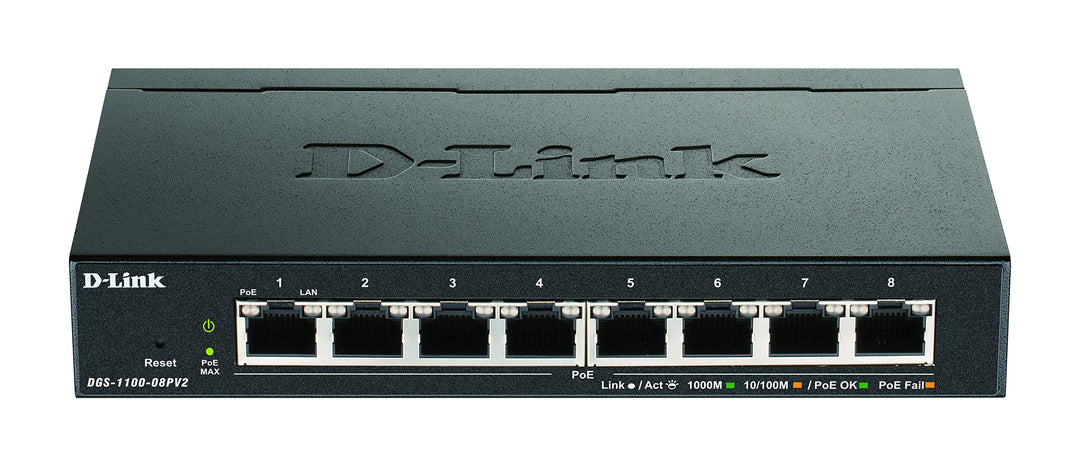 D-Link DGS-1100-08PV2/E, 8-Port Layer 2 Gigabit PoE Smart Switch (8 x 10/100/1000 Mbit/s BaseT PoE P