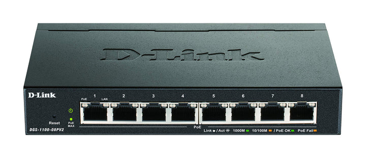 D-Link DGS-1100-08PV2/E, 8-Port Layer 2 Gigabit PoE Smart Switch (8 x 10/100/1000 Mbit/s BaseT PoE P