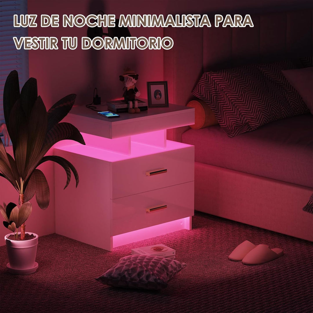 Lvhecforhm Nachttisch mit Ladestation, Nachtschrank mit Steckdosen und USB Anschlüsse, Nachttisch mi