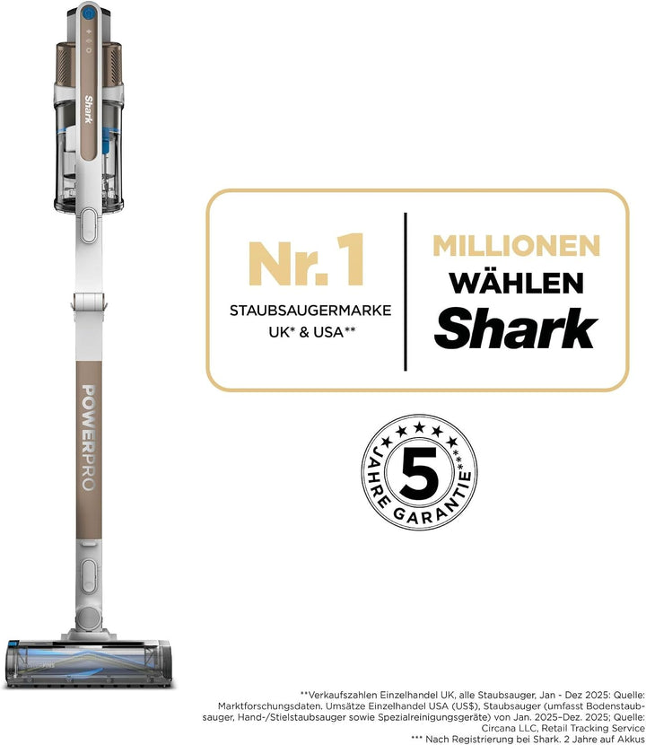 Shark PowerPro Akku-Staubsauger freistehend, bis 50 Min. Laufzeit, kabellos, beutellos, für Tierhaar