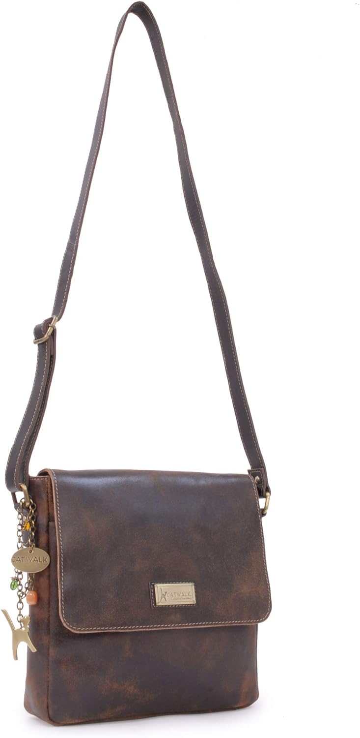 Catwalk Collection Handbags - Damen Antik-Leder Umhängetasche - Messenger Bag Mittelgross - Arbeitst