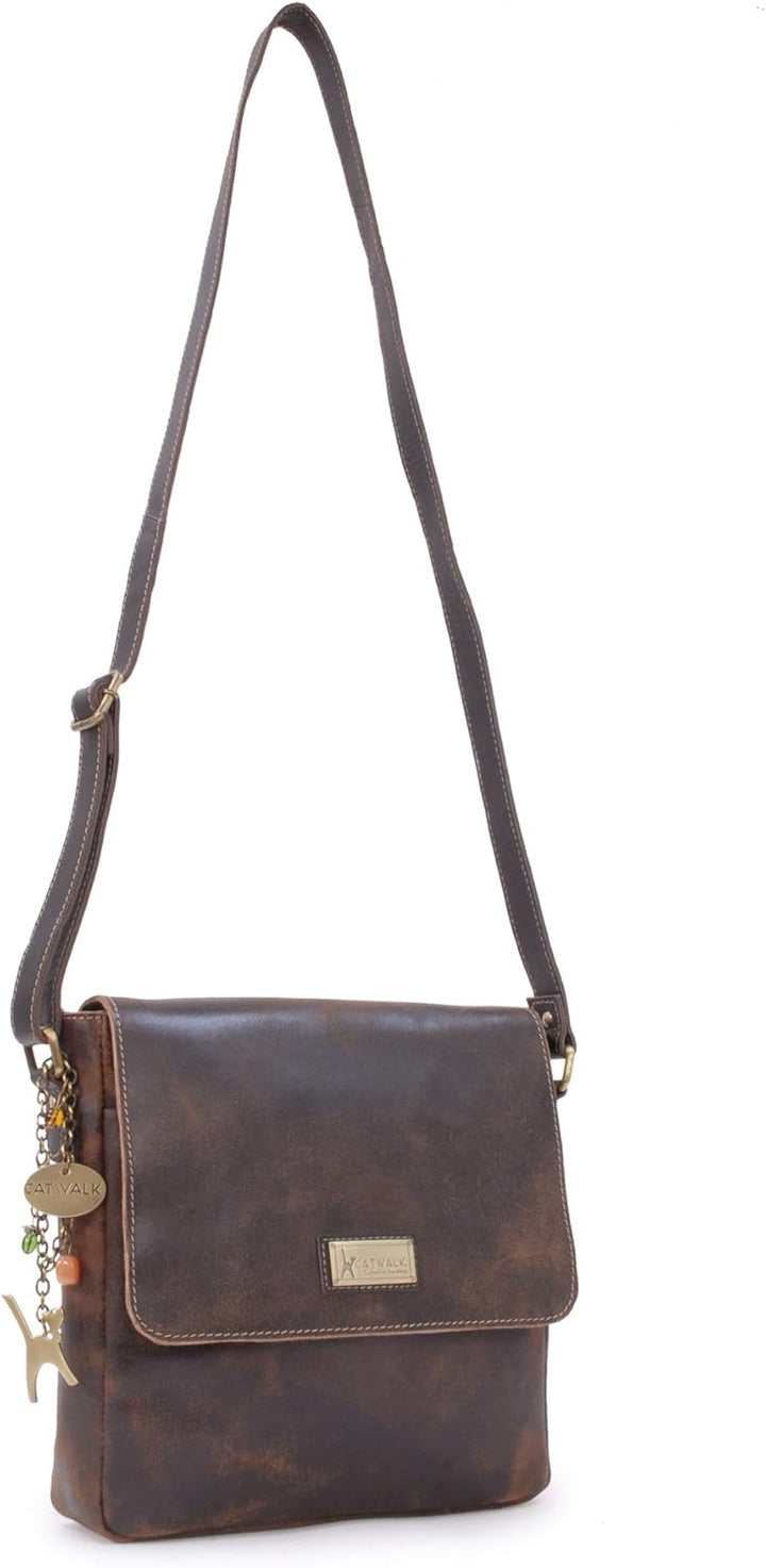 Catwalk Collection Handbags - Damen Antik-Leder Umhängetasche - Messenger Bag Mittelgross - Arbeitst