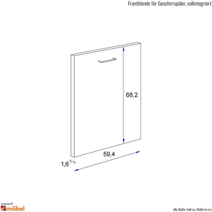 Smart Möbel Frontblende für vollintegrierten Geschirrspüler 60 cm Anthrazit - Lino