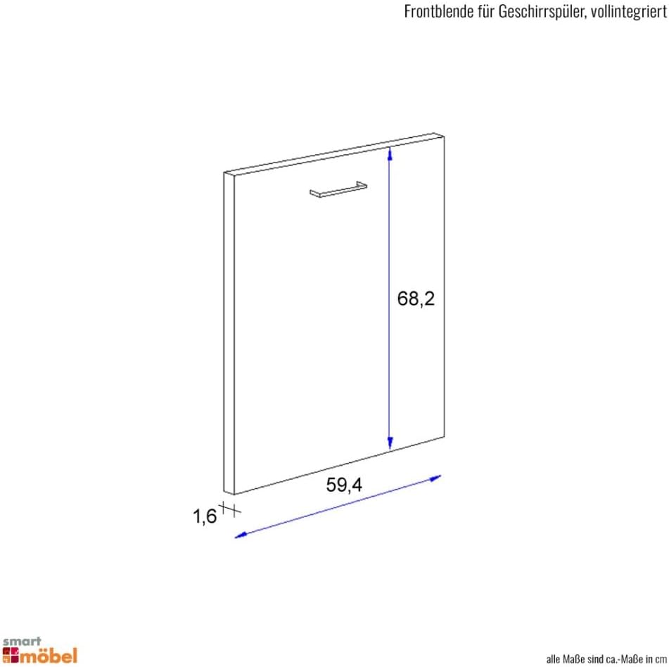 Smart Möbel Frontblende für vollintegrierten Geschirrspüler 60 cm Weiss - Nawa