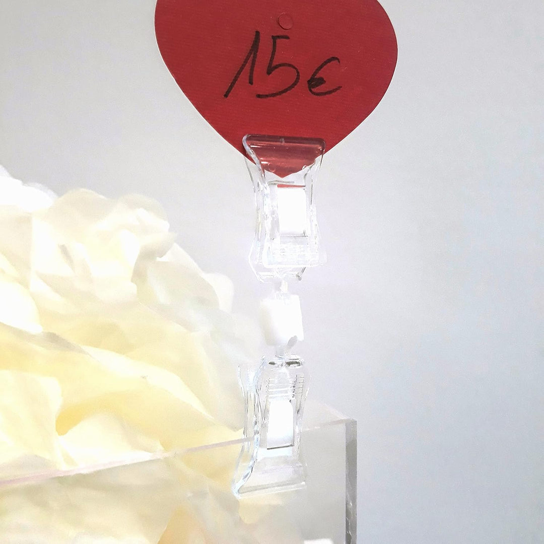 25 doppelte drehbare Preisclips, Etikettenhalter mit Gesamthöhe 92mm, Preishalter transparent oder s