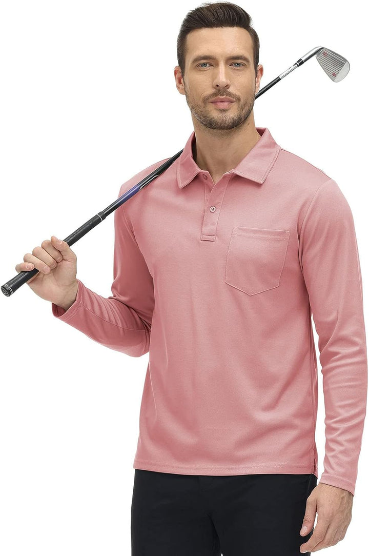 donhobo Poloshirt Herren Langarm Golf Shirts Atmungsaktiv Schnelltrocknend Army Polo T-Shirts Outdoo