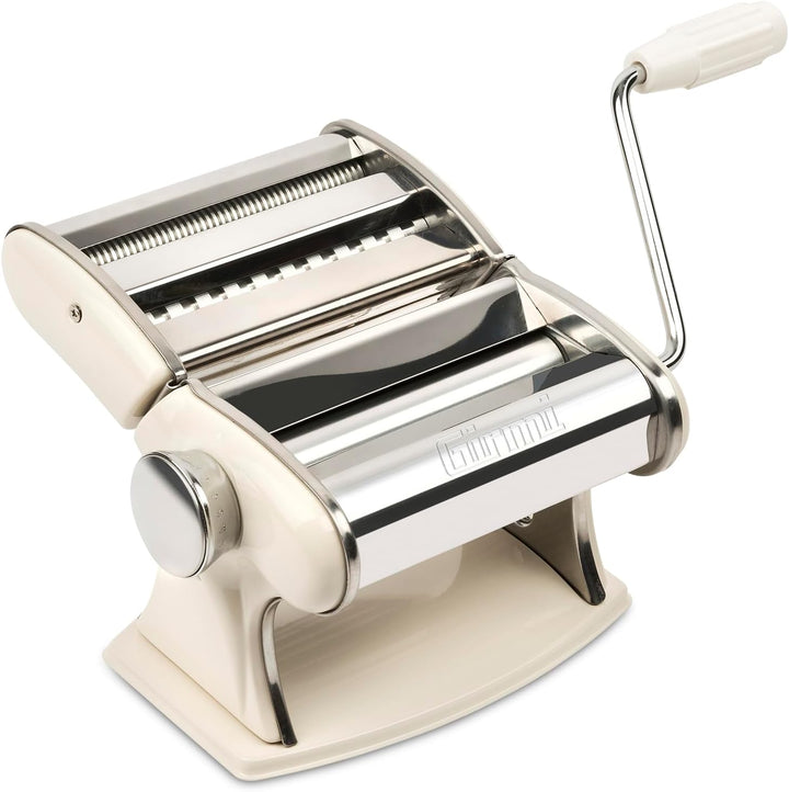 Girmi IM92 Nudelmaschine, Edelstahlgehäuse, 7 Teigstärken, 3 Pastaformen, Aluminiumwalzen, Cremefarb