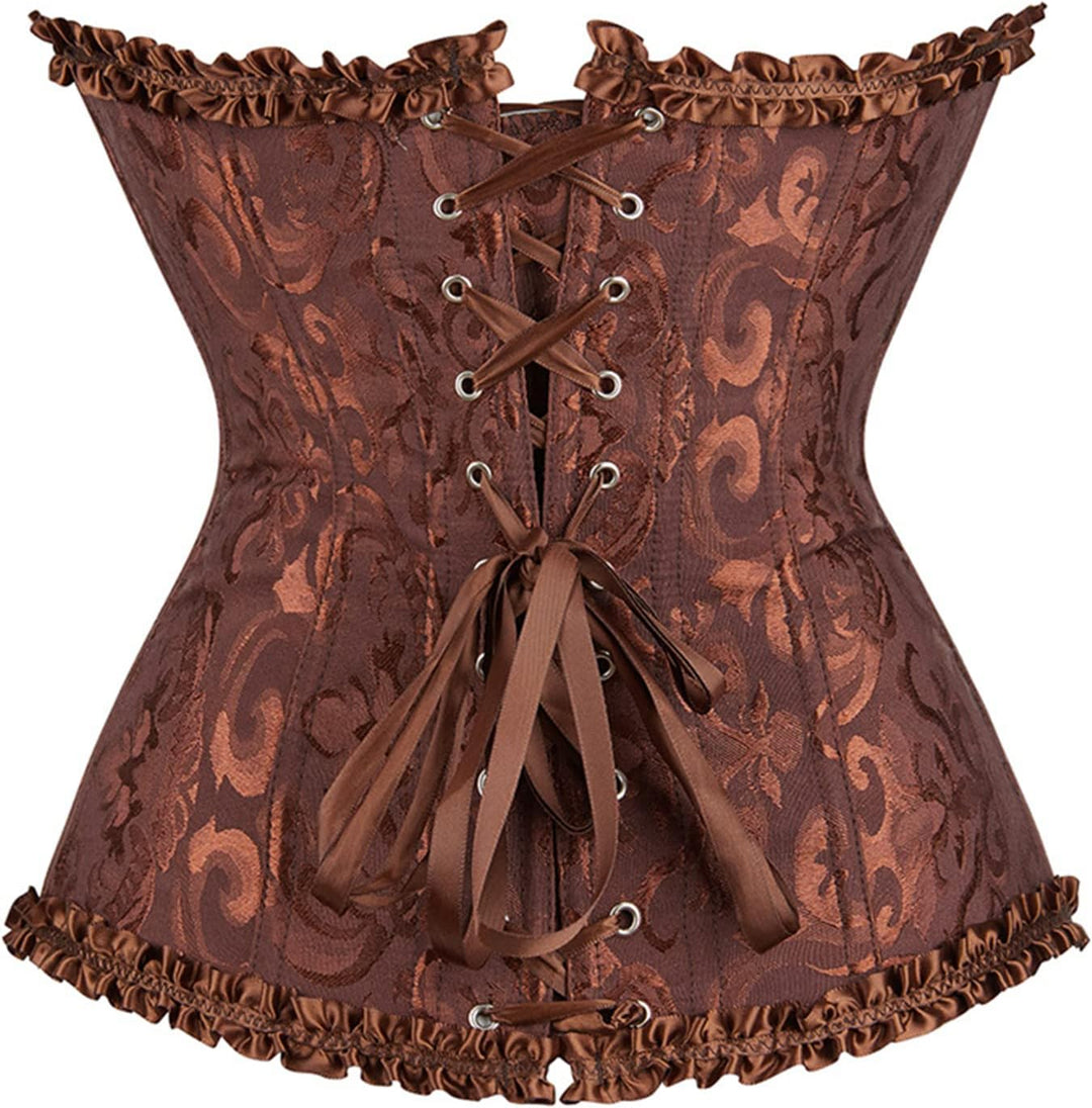 Damen Korsett Bauchweg Vollbrust Corsage Top Gothic Burlesque Schnüren Bustier Braun S, Braun S
