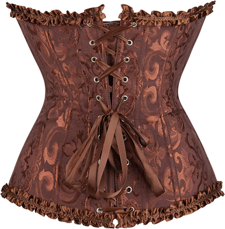 Damen Korsett Bauchweg Vollbrust Corsage Top Gothic Burlesque Schnüren Bustier Braun S, Braun S