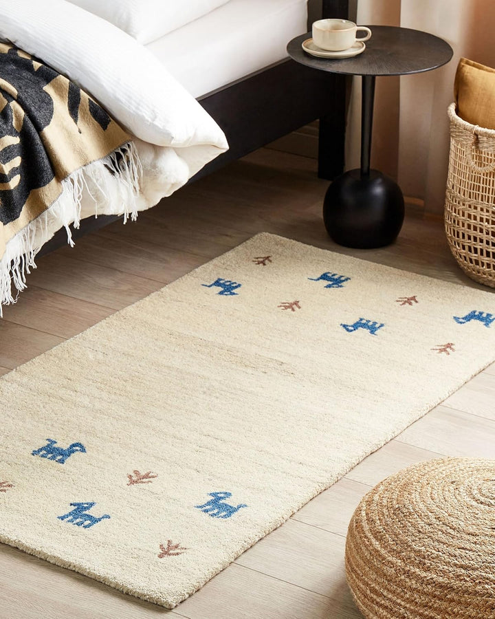 Gabbeh Teppich beige 80x150 cm Hochflor mit Muster weich handgetuftet rustikal Yali