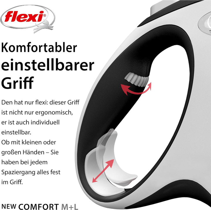 Flexi - Rollschnur New Comfort Band - 8 Meter Langes Kabel bis 50 kg - Schwarz - 1 Stück, Large Sing