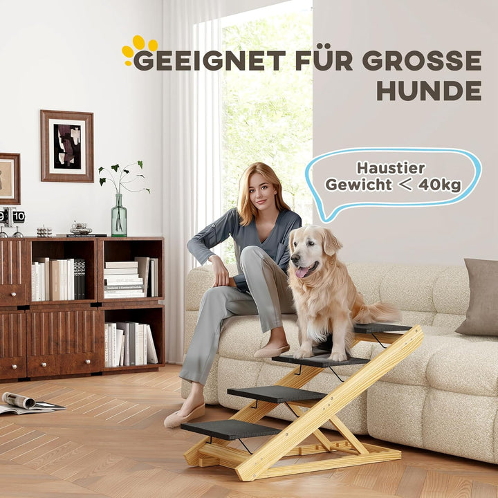 PawHut 2 in 1 Hundetreppe 4-stufige 62,5 cm Höhenverstellbar Hunderampe mit Rutschfester Oberfläche