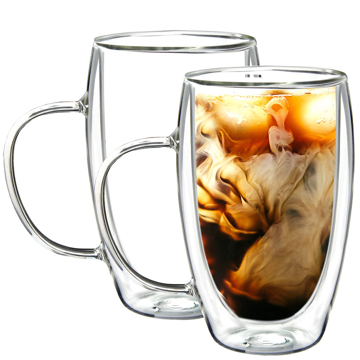 Youngever 2er Set 500ML Kaffee Gläser, Kaffeetassen aus Glas, Doppelwandige Kaffeetassen, Double gla