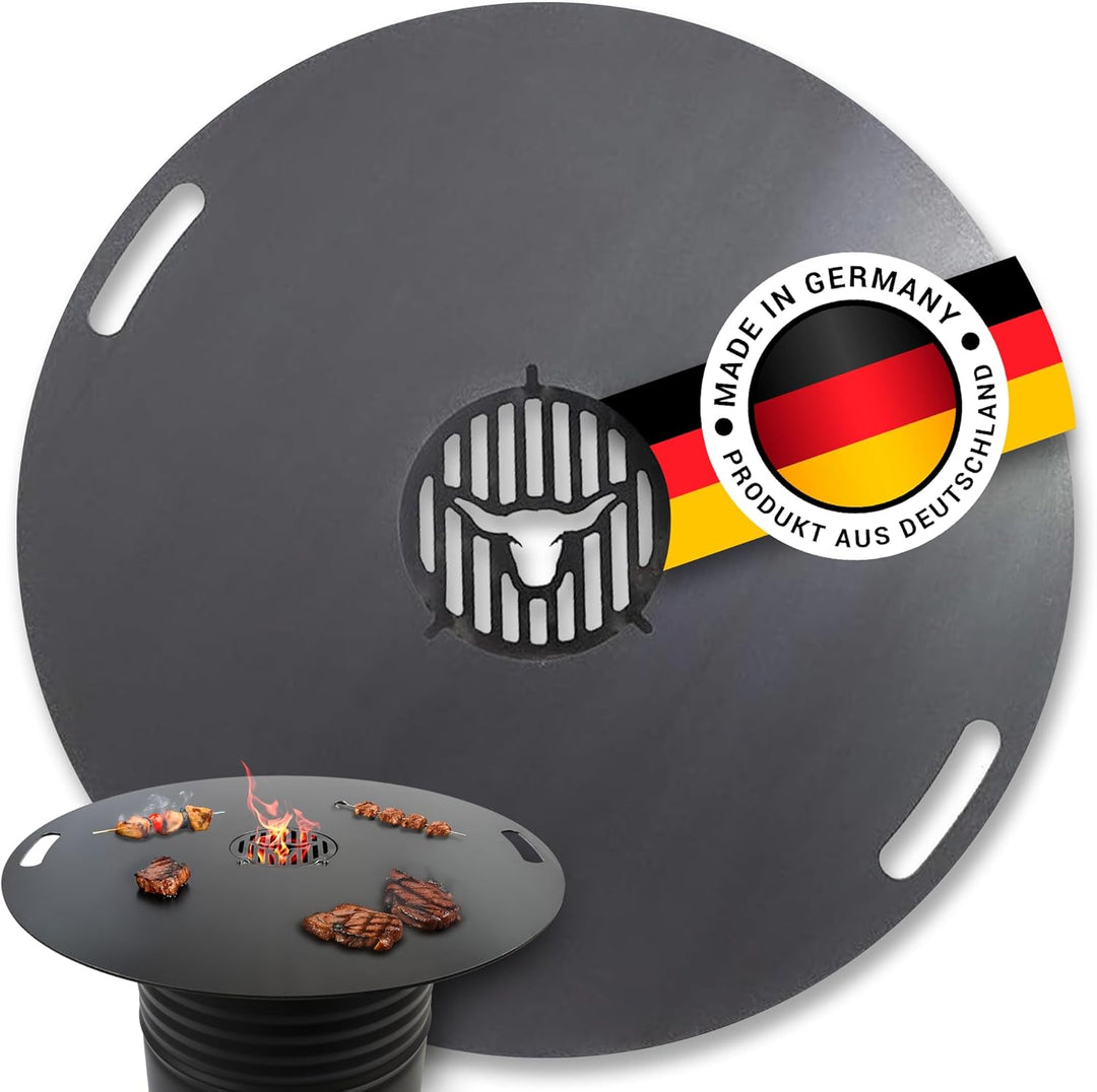 Feuerplatte für Kugelgrill Handgriffe 100 cm,10 mm Stärke #236 – INKL. Grilleinsatz, Grillplatte für