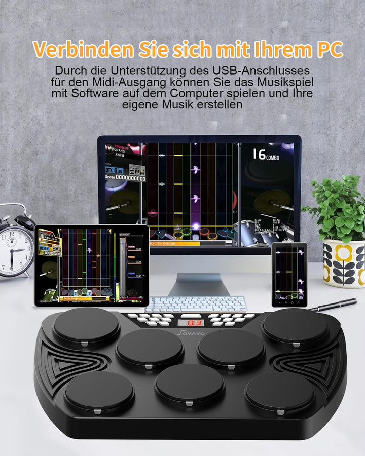 Schlagzeug Elektronisch, 7 Pads Elektronisches Schlagzeug Anschlagsdynamisch, E Drum Unterstützung M