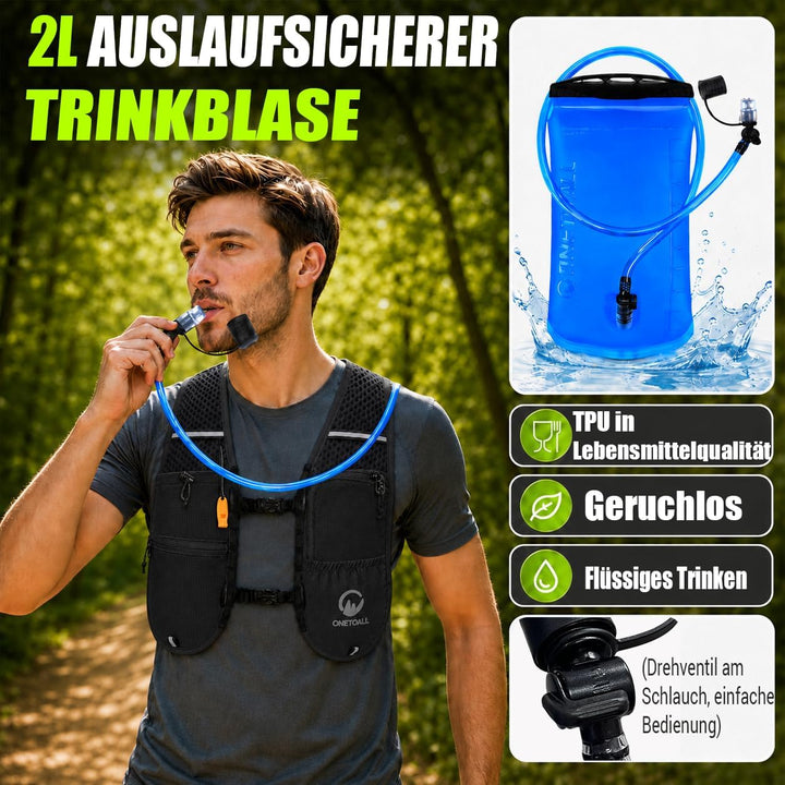 Laufweste Damen mit 500ml Trinkflasche/2L Trinkblase, Leichter Trinkrucksack Laufen Herren 6L, Runin
