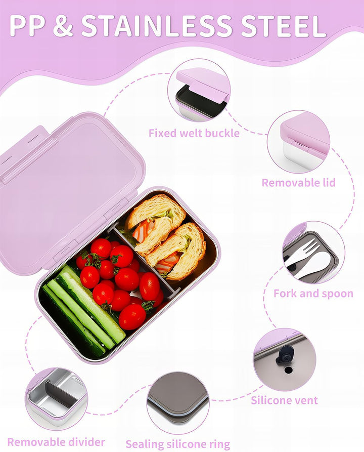 Bugucat Kinder Brotdose Edelstahl Lunchbox 900ML,Auslaufsicher Lunchbox Kinder Brotdose mit Trennwän