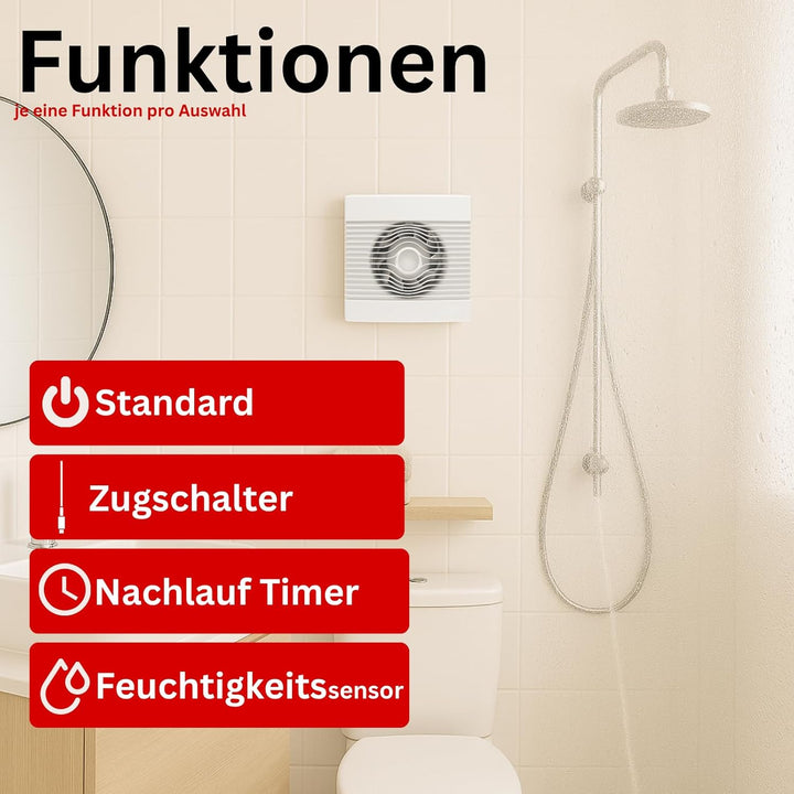 MKK Wohnraumventilator 100mm Wandmontage Lüfter Leise Badlüfter Weiss (Nachlauf), Nachlauf