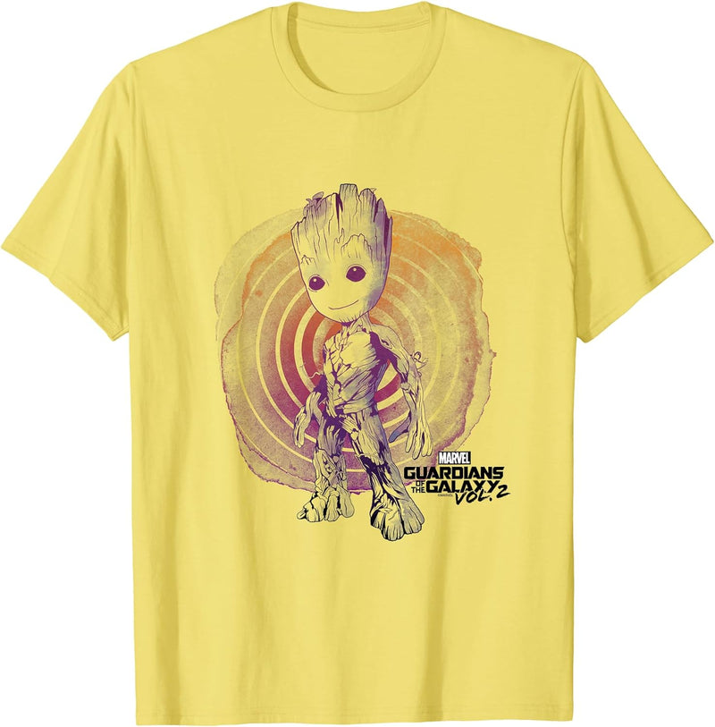 Mens Marvel Guardians Vol. 2 Groot Watercolor Swirl T-Shirt C1 Small Heather Grey