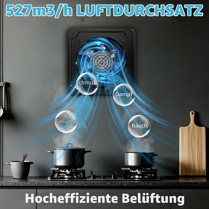 Abluftventilator 150mm Leiser Badlüfter 527m³/h mit Regler Schwarz | mit Rücklaufklappe Leistungssta
