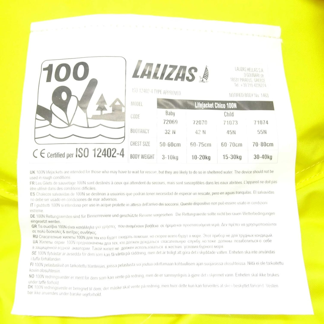 Lalizas Chico Kinder-Rettungsweste 100N/150N : Infant Life Vest réf.71073 30 - 40 Kg Gelb/Blau, 30 -