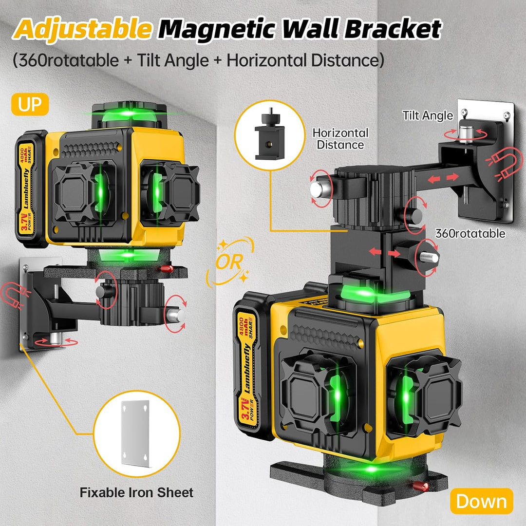 Kreuzlinienlaser mit Stativ, Laser Wasserwaage mit 2x4800mAh Batterien, 4x360 Grad Laser Level mit L