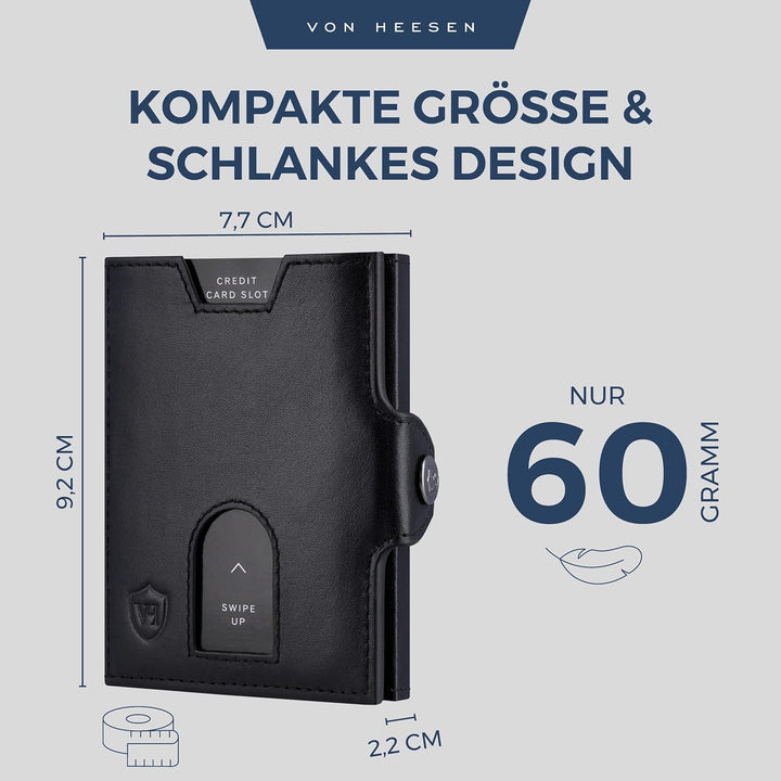 VON HEESEN Slim Wallet mit Münzfach & RFID Schutz - Geldbörse Herren klein - Mini Geldbeutel Damen P