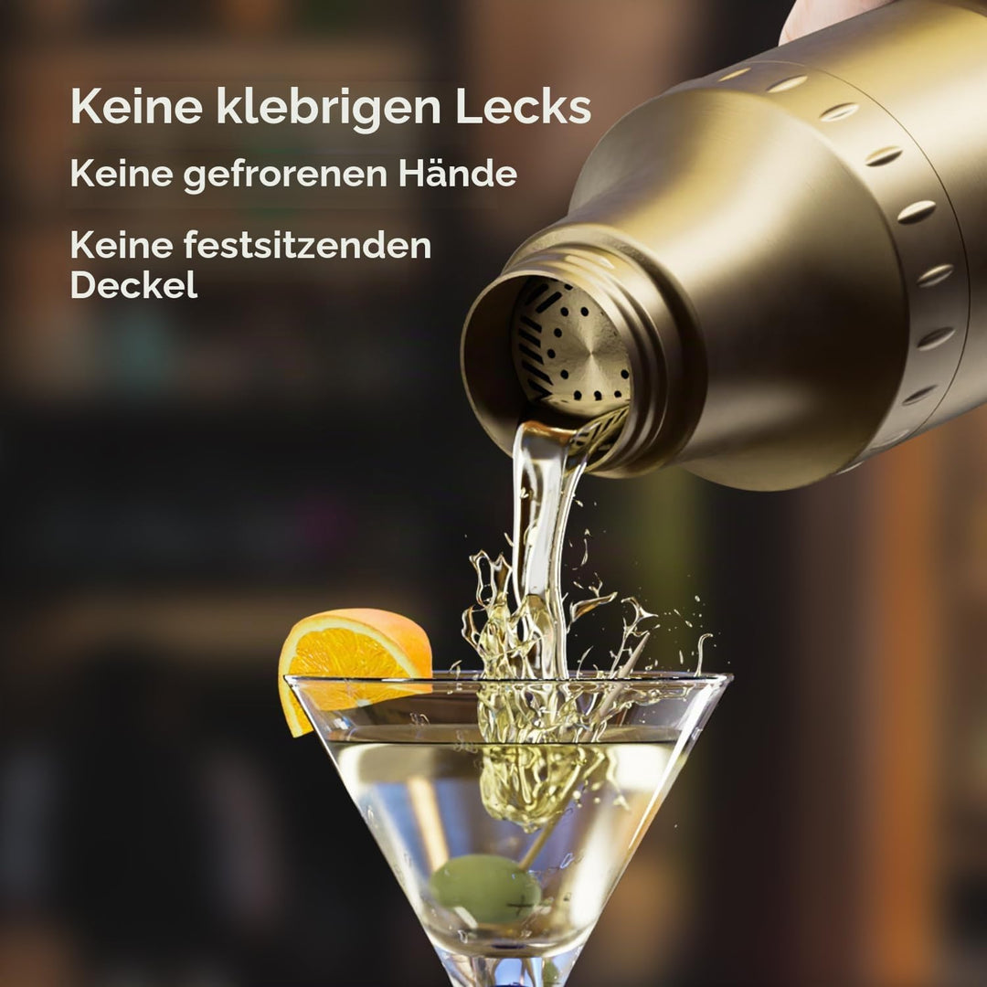 Cocktail Shaker Set mit Integrierter Massskala 900ml Premium Edelstahl Frostsicherer Doppelwand-Bark