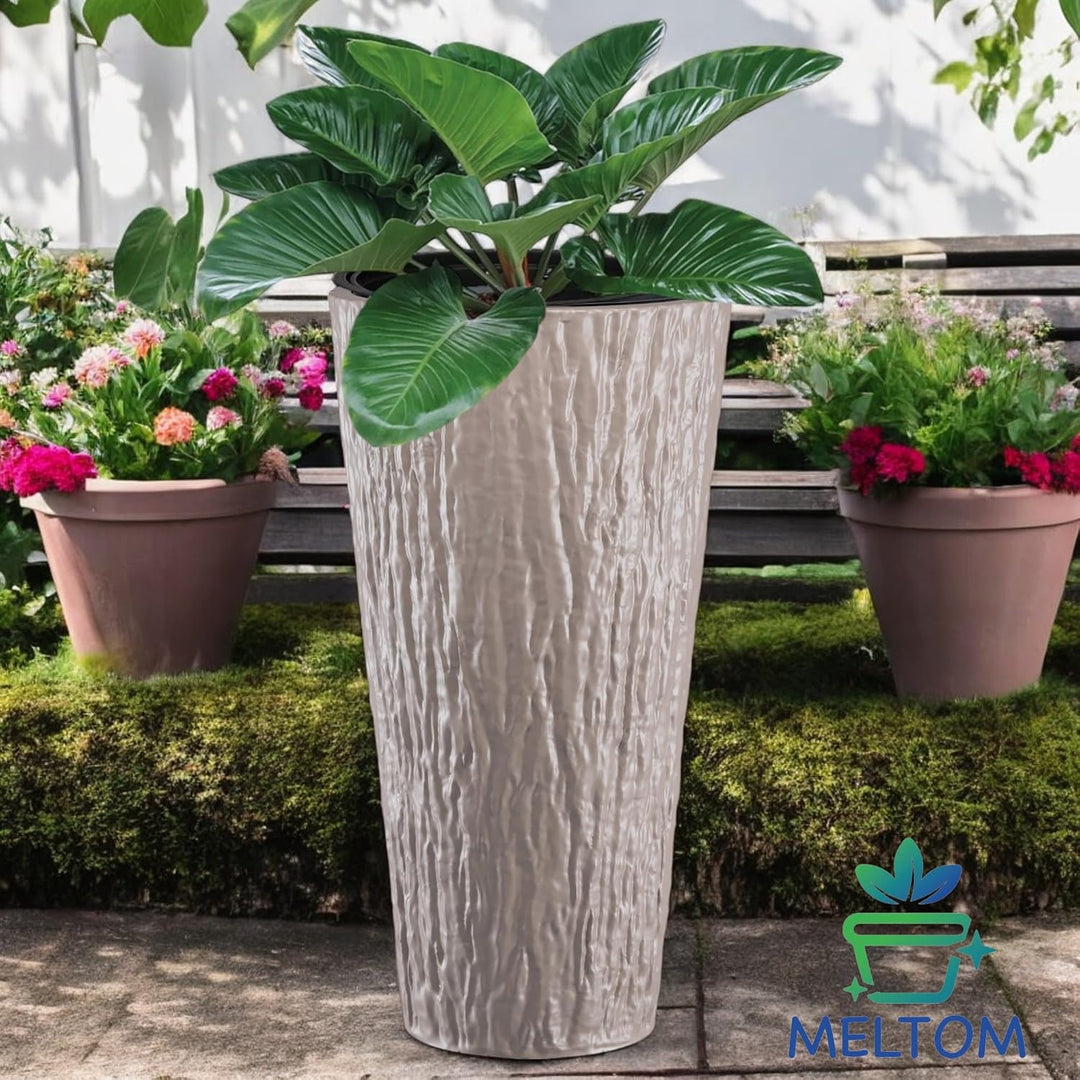 MELTOM Blumenkübel Blumentopf Rund Slim Hoch 3D Effekt Dekorativ Pflanzkübel mit Herausnehmbaren Ein