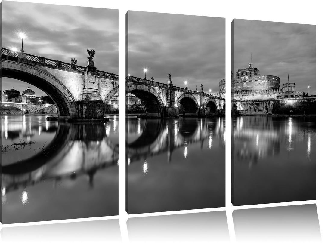 Pixxprint Nachtansicht von S. Angelo-Brücke als Leinwandbild/Grösse: 3 Teilig (120x80) cm/Wandbild/K
