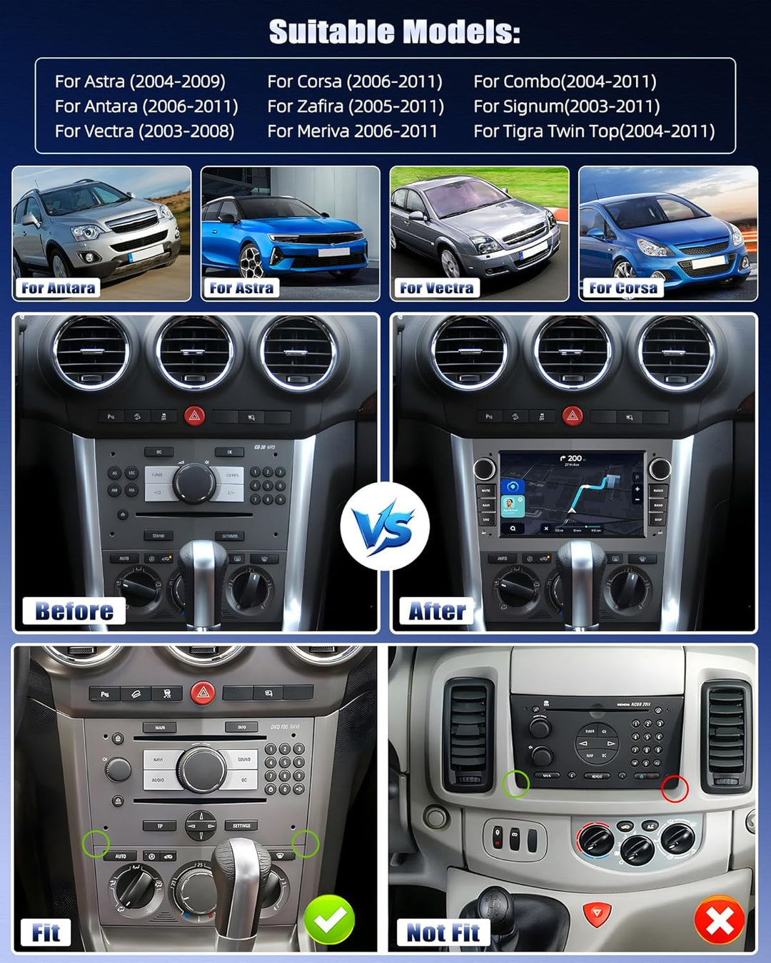 CAMECHO 2+64G Android 13 Autoradio für Opel Corsa d/Astra h/Zafira b/Meriva mit Carplay/Android Auto