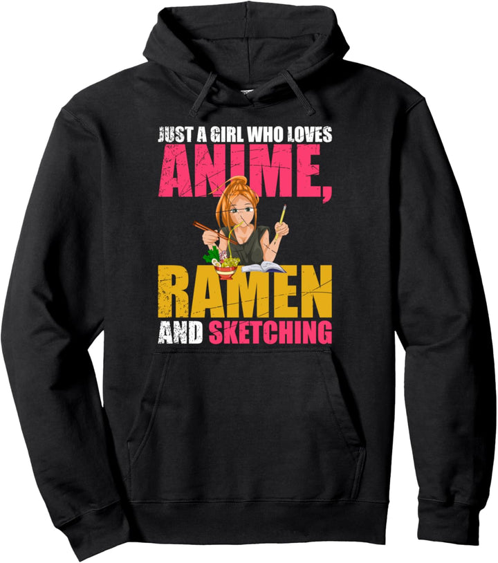 Nur ein Mädchen das Animes Ramen und Zeichnen liebt Anime Pullover Hoodie