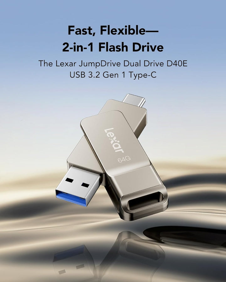 Lexar D40E 64 GB Dual USB 3.2 Gen 1 Type-C Jump Drive, USB-C Flash Drive, Metallgehäuse, Schwenkbare