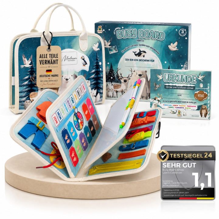 Lion’s Collection® Montessori Busy Board Deutsch ab 3 Jahre – Activity Board & Quiet Book für Kleink