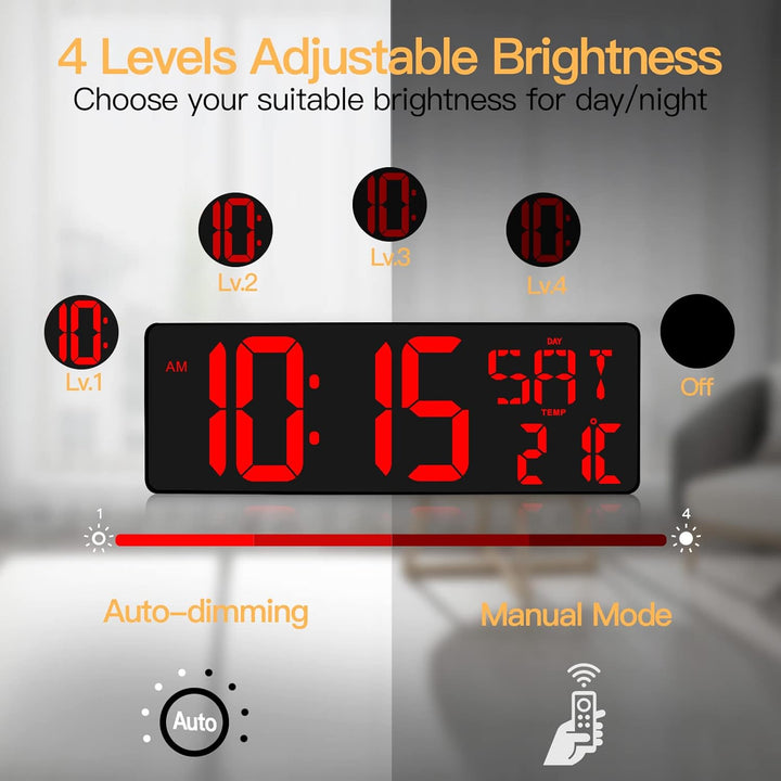 XREXS Wanduhr Digitale Gross mit Fernbedienung, 16,5'' Wanduhr Digital Uhr mit LED-Display, Digitale