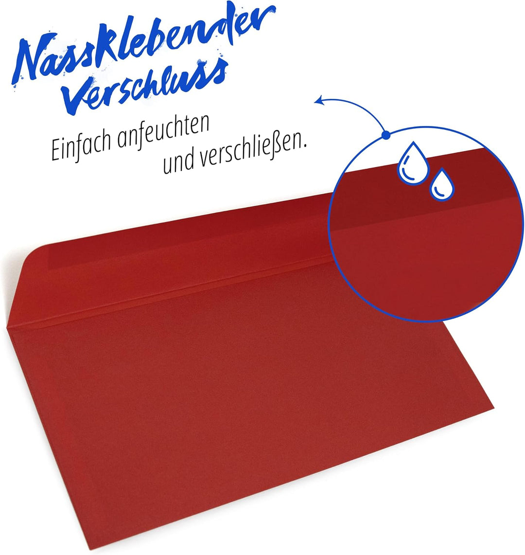 Briefumschläge (100 Stück) aus Papier, Kuvert, Umschlag ohne Fenster - DIN lang - 220 x 110 mm - rot