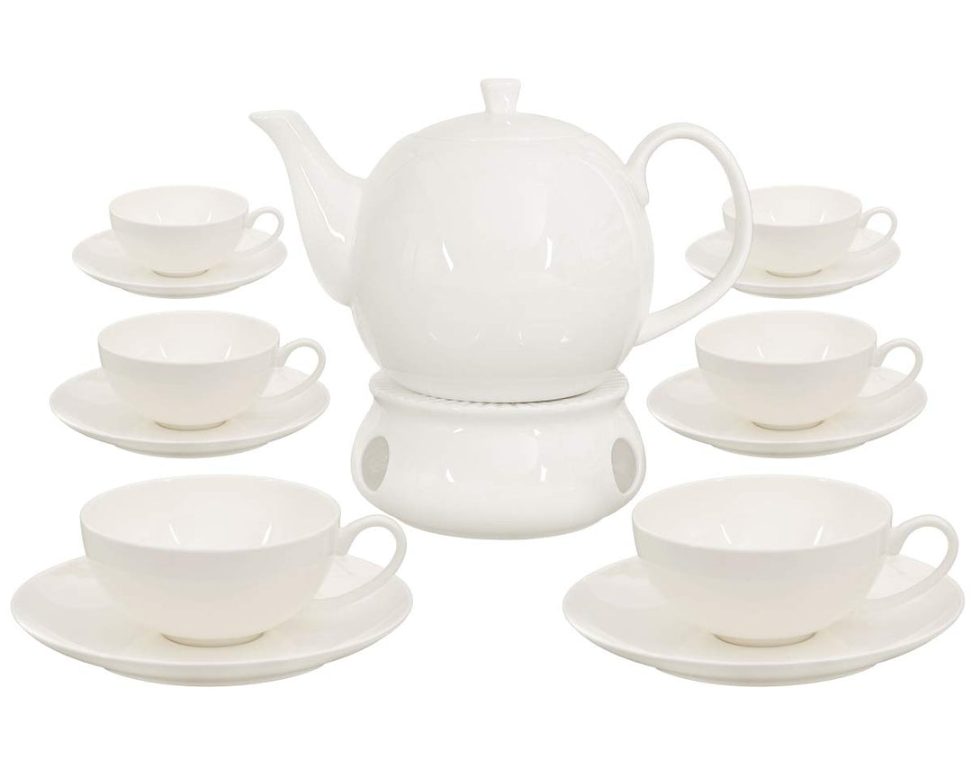 Buchensee Teeservice aus Fine Bone China Porzellan. Teekanne in fein-cremigem Weiss mit 1,5l Füllvol