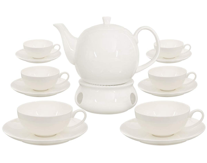 Buchensee Teeservice aus Fine Bone China Porzellan. Teekanne in fein-cremigem Weiss mit 1,5l Füllvol