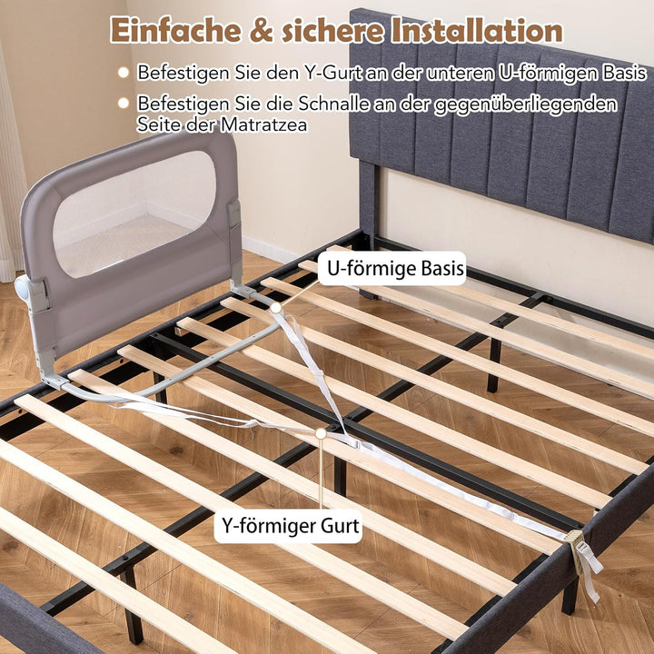 COSTWAY Bettgitter klappbar, 80 x 60 cm Bettschutzgitter mit abnehmbarem Oxford-Bezug, U-förmigem Ge