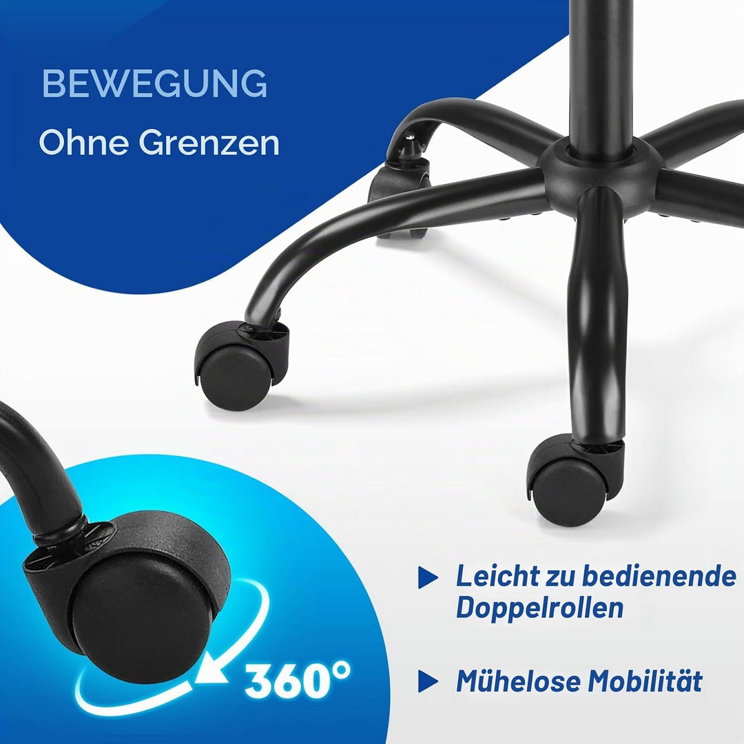 Ergonomischer Rollhocker mit Rückenlehne Arbeitshocker Drehhocker Rollhocker 360° drehbar Höhenverst