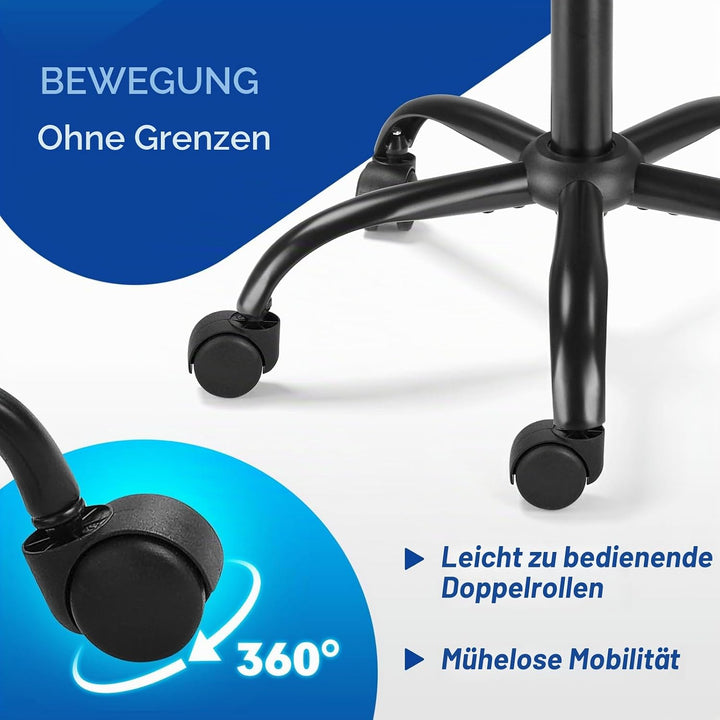 Ergonomischer Rollhocker mit Rückenlehne Arbeitshocker Drehhocker Rollhocker 360° drehbar Höhenverst