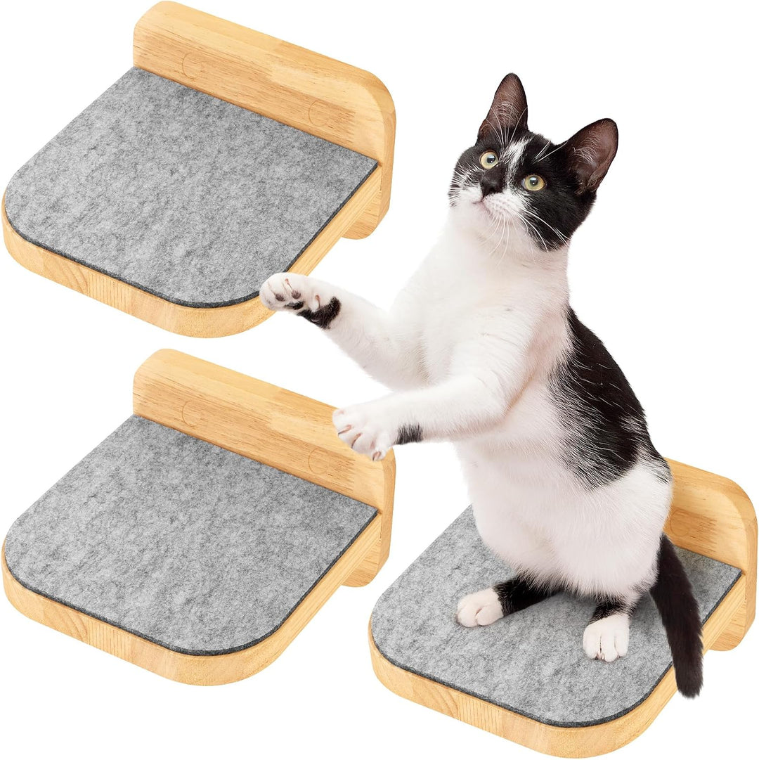HAPPYPET Katzentreppen 3er-Set für Wandmontage - Nachhaltiges Hartholz, Designer Kletterwand Katzen,